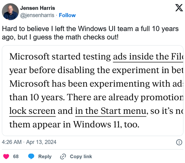 一言难尽！前用户体验主管也吐槽微软了：Windows 11优化的不行