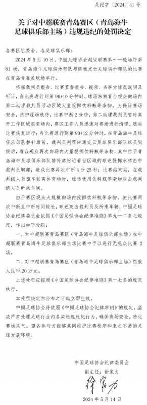 中国足协对青岛海牛开出重磅罚单，引发网友热议