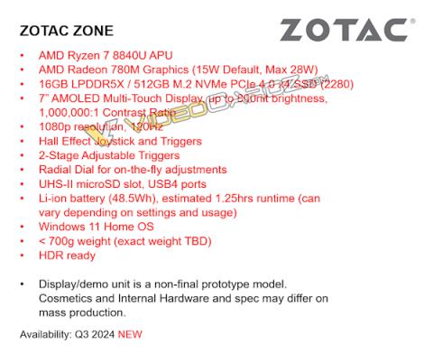 索泰首款掌机ZONE曝光：全球首发120HzAMOLED！配锐龙78840U