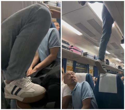 男子躺在火车行李架上官方回应：行李架只能放行李