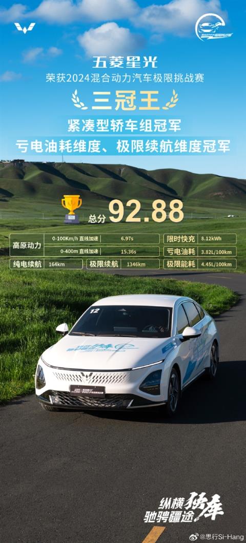 3.82L亏电油耗+1346km极限续航！五菱星光拿下紧凑型轿车续航冠军