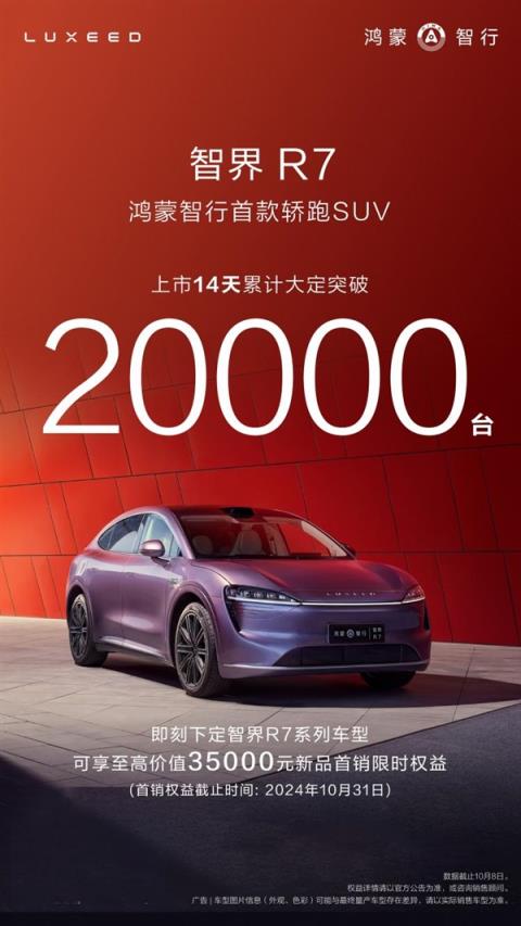 特斯拉ModelY迎来最强挑战者！智界R7上市14天大定突破2万台-趣考网