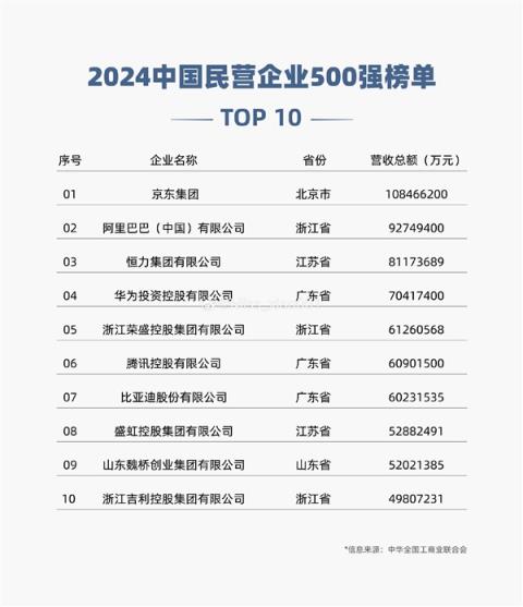 2024中国民营企业500强榜单：比亚迪排名仅次腾讯汽车行业第一-趣考网