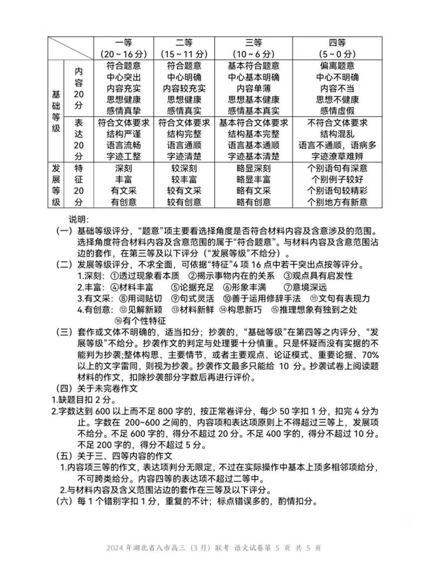 2024年湖北省八市联考各科试卷及参考答案（高三九科全）(图17)