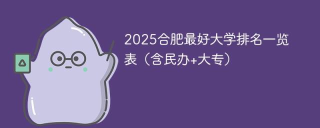 2025合肥最好大学排名一览表（含民办+大专）