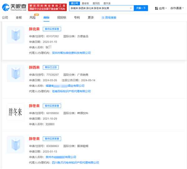 胖都来还不够！“胖南来、胖西来、胖北来、胖东莱”商标都已被抢注