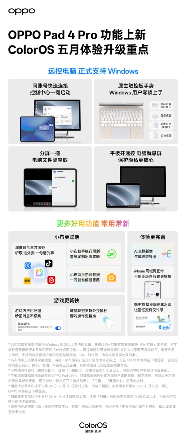 一图了解OPPO Pad 4 Pro 5月重要升级：远控电脑正式支持Windows-图2