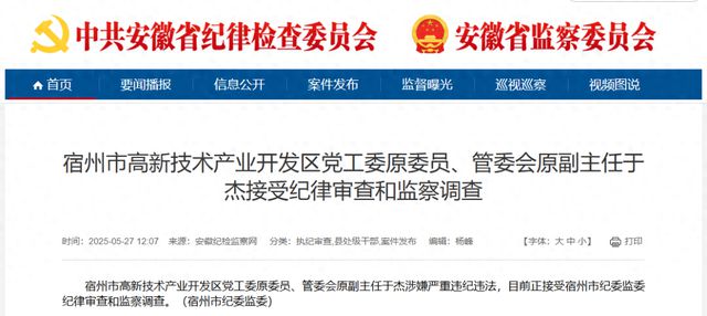 涉嫌严重违纪违法？于杰被查！-图1
