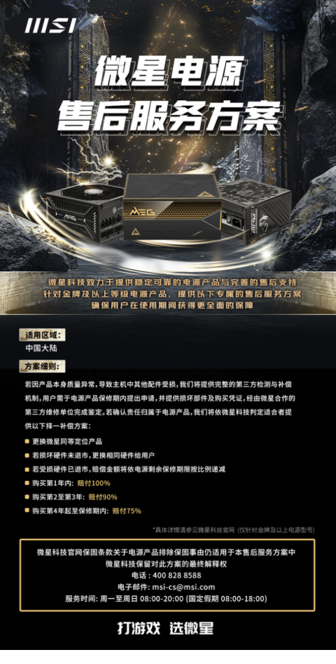微星升级电源售后服务：推出“连带损伤全额赔付”机制-图2