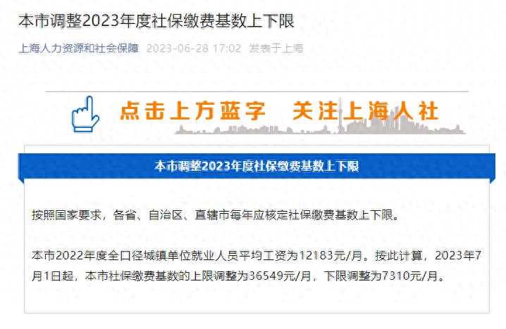 7310！上海社保最低基数上调，7月1日起，上海社保每月交多少？