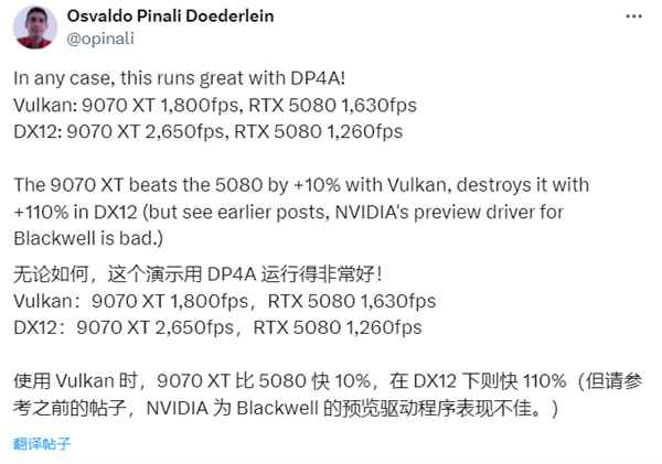 技术优化立竿见影！RX9070XT逆袭RTX5080：DX12领先110%(图2)