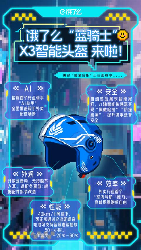 行业首款！饿了么发布AI智能头盔X3：升级碰撞检测、首推室内导航地图(图1)