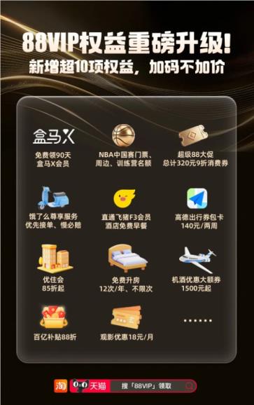 88VIP再升级 添加超10项权益覆盖吃喝玩乐全场景