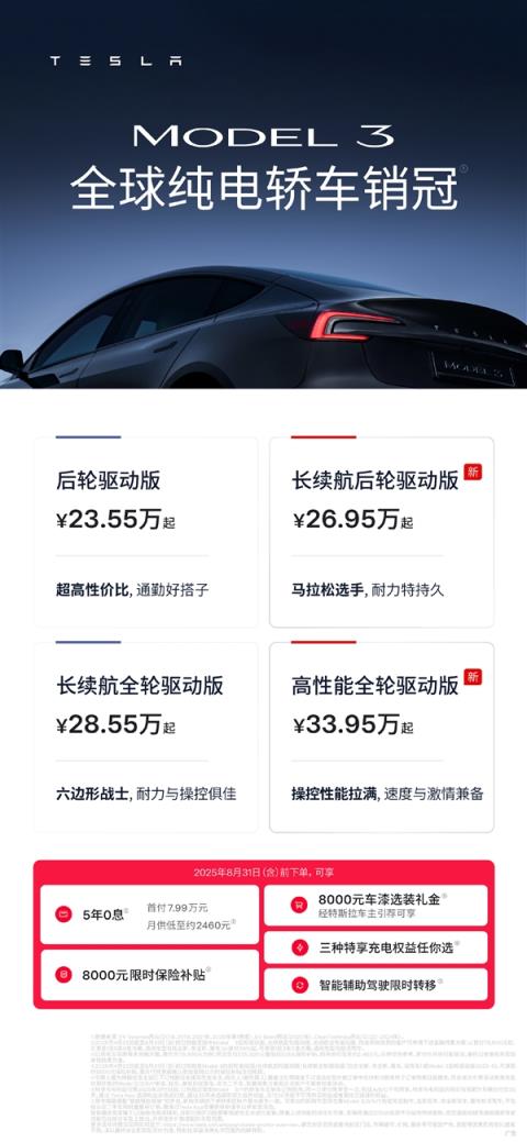 史上续航最长的特斯拉Model3正式登场！830公里 26.95万起(图4)