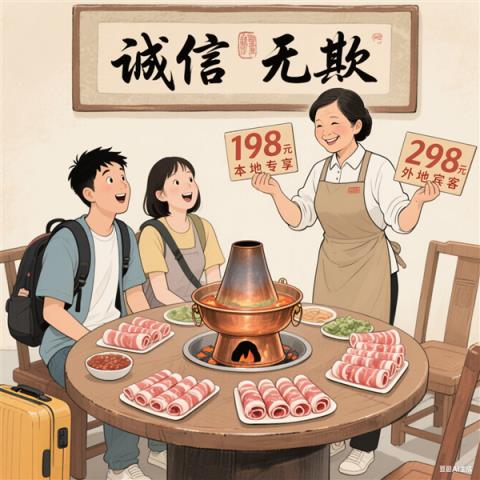 本地人198元外地人298元 一火锅店现“阴阳菜单” 官方通报：罚款10万(图1)