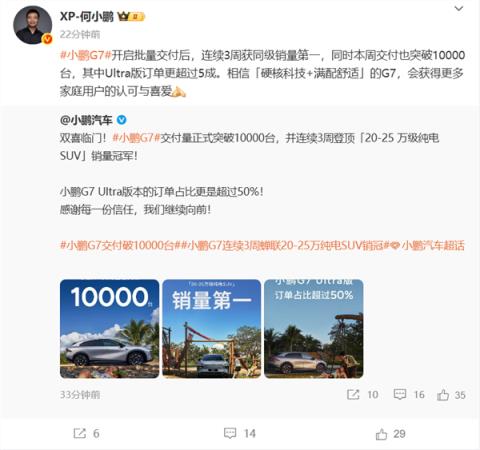 上市9分钟大定破万！小鹏G7交付破万台：超一半车主直接上顶配(图1)