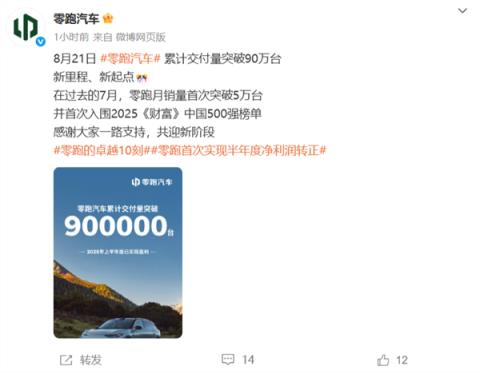 零跑解锁里程碑式成就：累计交付量破90万台(图1)