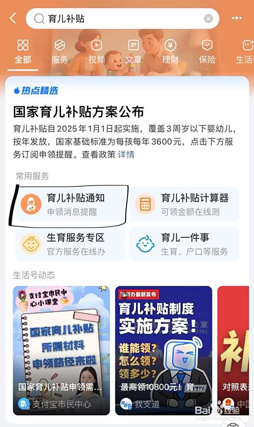 支付宝怎么申领育儿补贴