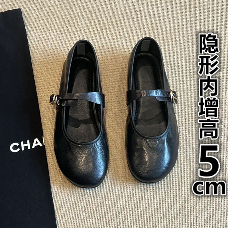 羊皮版内增高黑色复古一字带玛丽珍鞋：小个子女生的福音