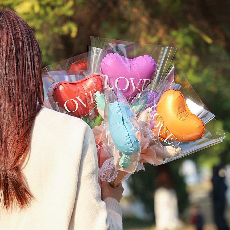 七夕情人节爱心花束气球套装钻戒心形飞天气球女友送女神表白礼物