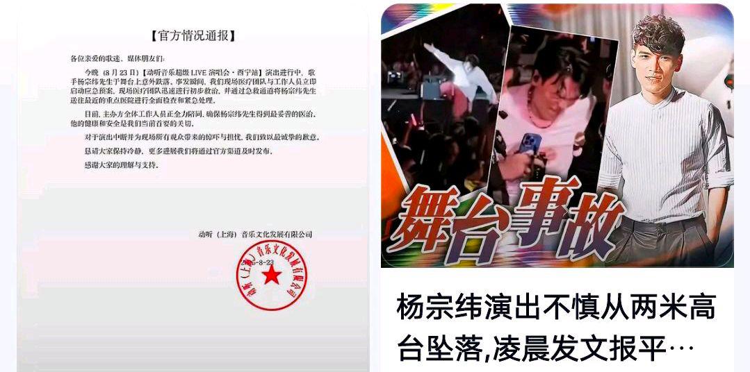 官方通报杨宗纬摔下舞台?网友:什么情况