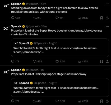 SpaceX星舰第十次试飞取消 地面系统出现问题(图1)