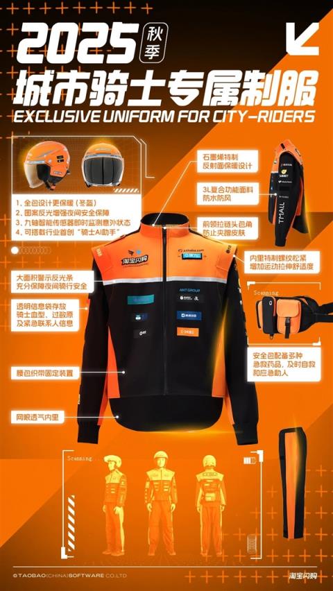 神似赛车服！淘宝闪购首套城市骑士制服官宣：自带急救包(图2)