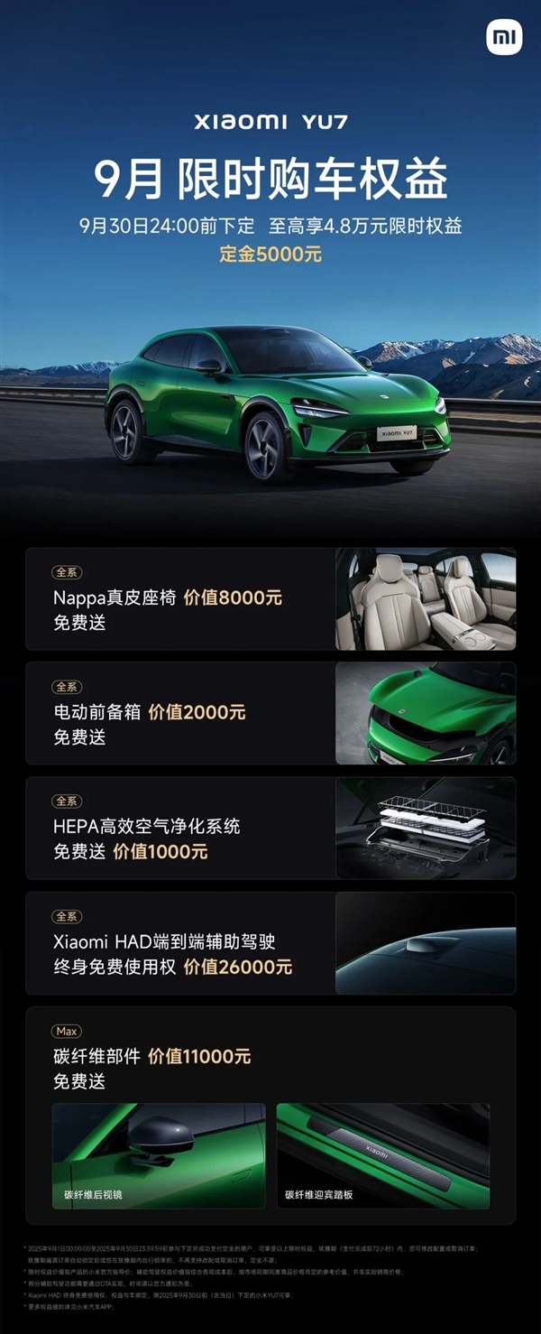 连续俩月交付超3万台！小米汽车9月再发力：限时购车权益出炉