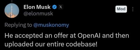 xAI被“偷家”！马斯克暴怒 涉案前员工已跳槽OpenAI(图1)
