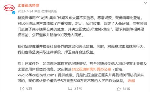 “龙猪-集车”长期诋毁比亚迪 二审判赔201.87万：已强制执行(图2)