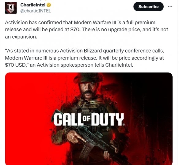 毫不意外!动视确认《使命召唤?现代战争3》定价70美元-图1 毫不意外!动视确认《使命召唤?现代战争3》定价70美元-图1