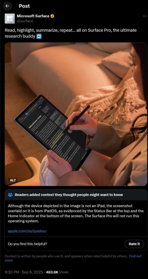 SurfacePro广告使用的却是iPadOS截图！微软将近一天后删除(图1)