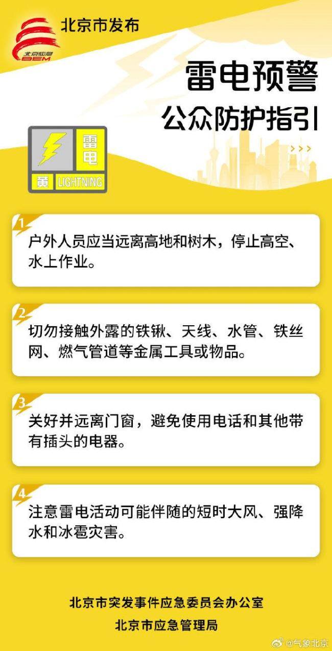 北京9月9日发布雷电黄色预警信号 局地伴有强风冰雹