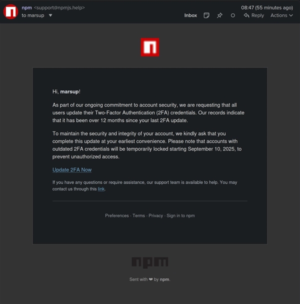周下载量超20亿次NPM包被投毒！只因维护者点错一封邮件-图2
