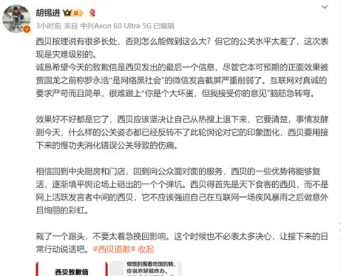 公开致歉仍被罗永浩猛锤！胡锡进谈西贝道歉
