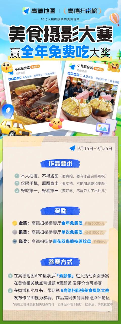 高德扫街榜开启美食摄影大赛：金奖全年免费吃 价值5万元(图1)