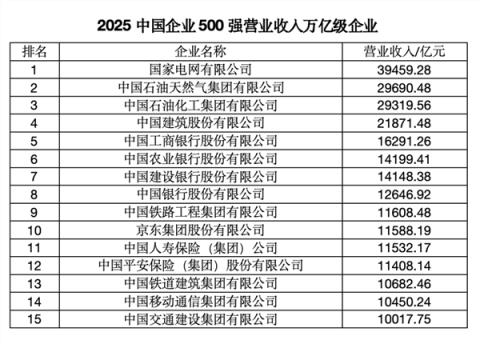 2025中国企业500强榜单发布：国家电网第一、京东民营第一(图2)