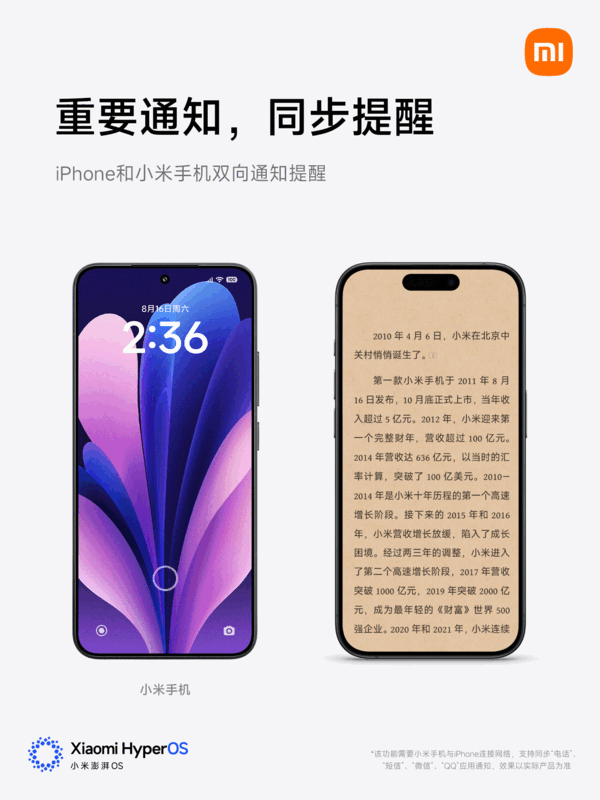 小米互联服务2.1版本发布：小米手机可接收iPhone通知提醒(图1)