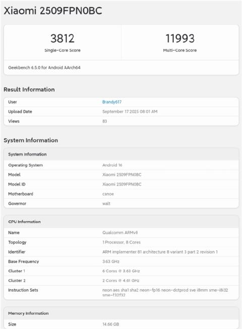 小米17系列刷跑分：多核近12000 稳赢iPhone17Pro(图1)