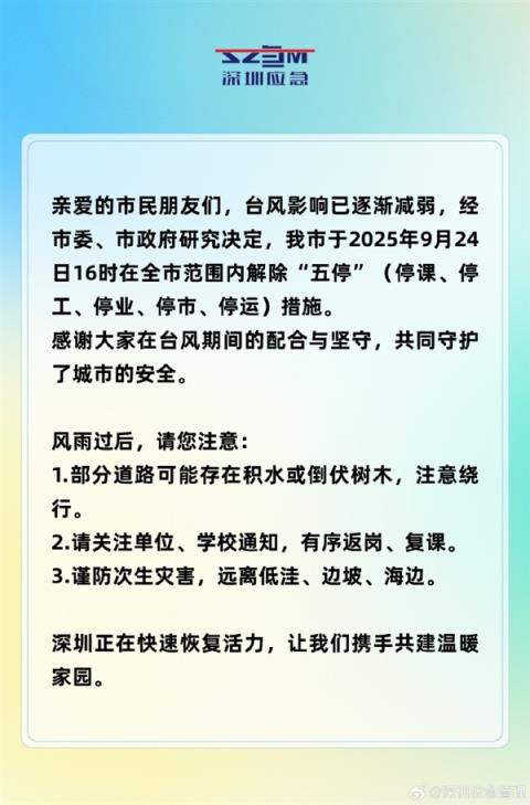 “桦加沙”中心远离 深圳：全市解除“五停”措施(图4)