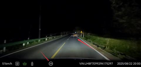 问界M7夜间山路偶遇大黑牛：暗光环境AEB一脚刹停(图2)