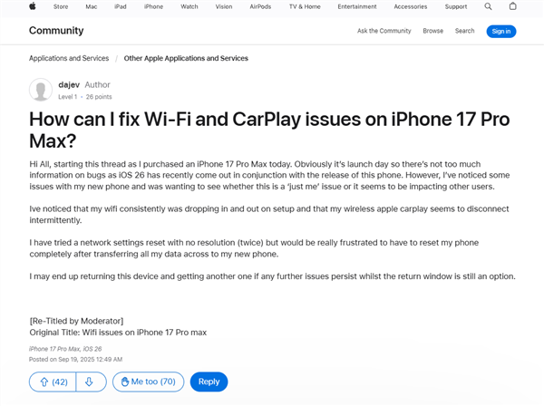 苹果iOS 26.0.1要来了:修复iPhone 17系列/Air的Wi-Fi断连、相机等问题