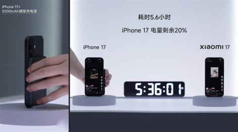 小米17续航实测对比：iPhone17+充电宝耗关机 小米17还剩26%(图2)