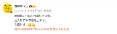 对标苹果iPhoneAir！华为测试eSIM超薄手机：搭载全新麒麟芯片