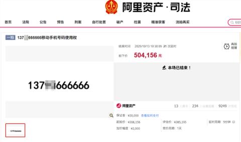 不设最低消费门槛 尾号“666666”手机号超50万元成功拍出
