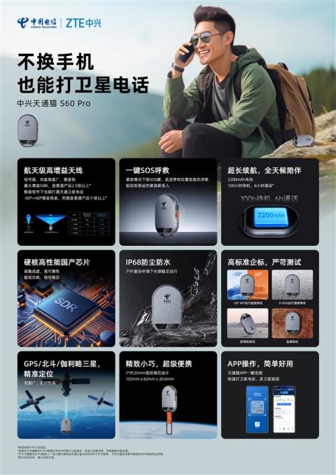 1239元让所有手机支持卫星电话！中兴卫星通S60Pro发布：覆盖北斗+天通(图3)