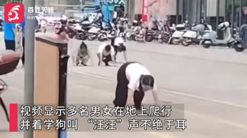 广东惠州街头多人爬行学狗叫 社区：正排查是哪家公司 疑为公司制度(图1)