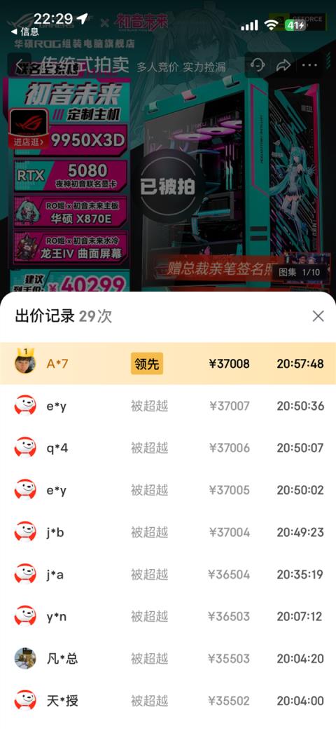 49999元ROG×初音未来联名主机被37008元拍下 2.6万人围观(图2)