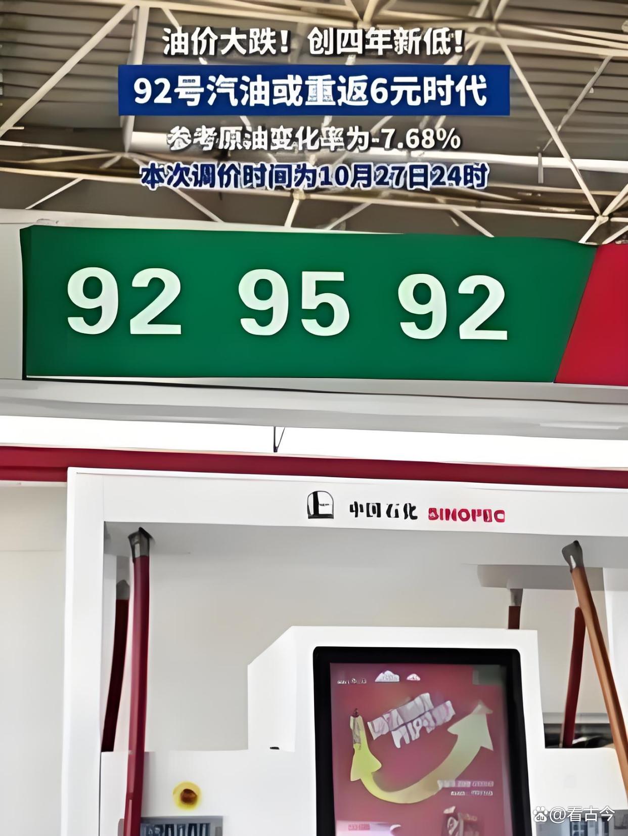 92号汽油或重返6元时代?10月27日晚全国油价或将来到年内新低