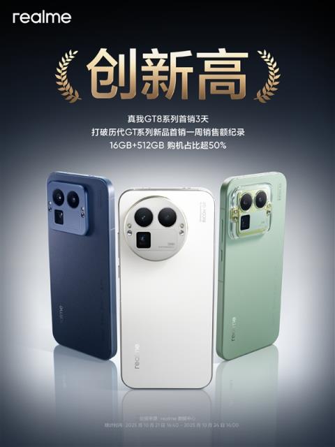 真我GT8系列首销三天打破历代一周销售额记录:16+512GB占比超50%(图1)
